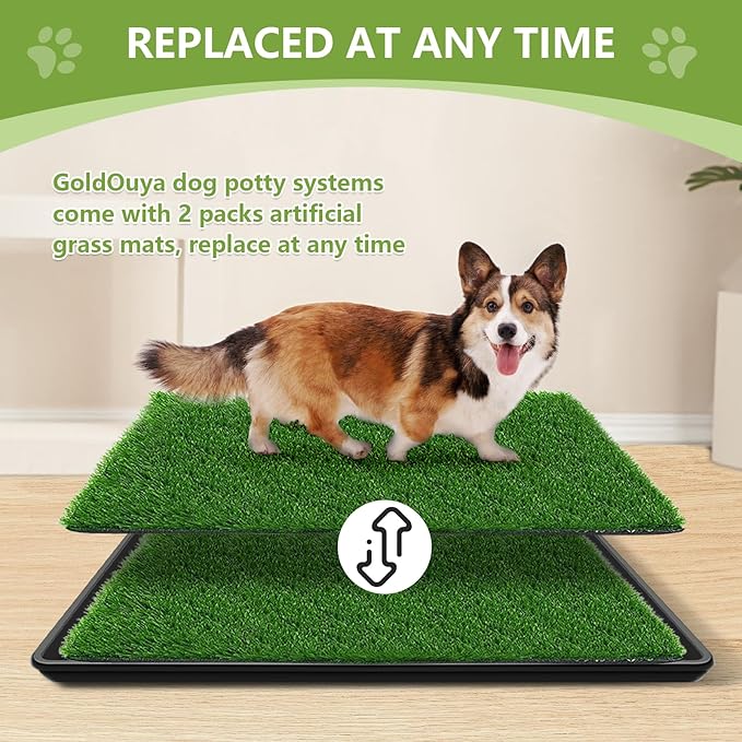 28.7 x 19.5in Dog Grass Pad with Tray for Indoor/Outdoor Dog Potty Training, Dog Litter Box is a Complete Potty System, Grass Pee Pads for Dogs with Tray is Reusable and Easy to Clean