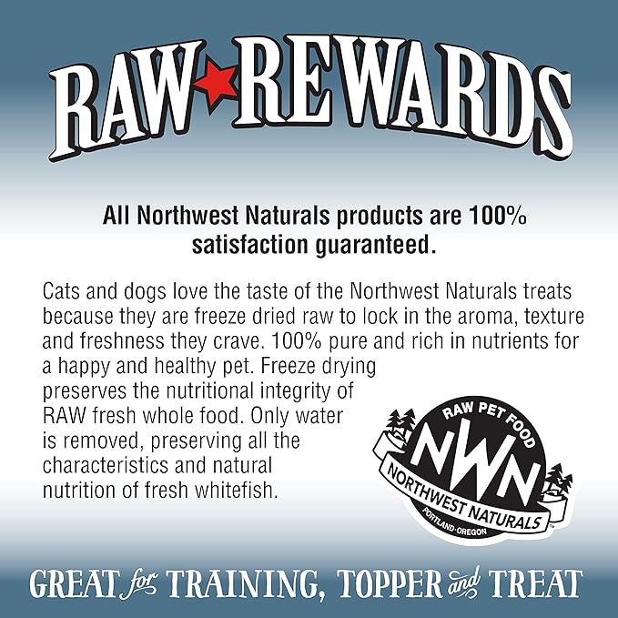 Northwest Naturals Raw Rewards Freeze-Dried Whitefish Treats for Dogs and Cats - Bite-Sized Pieces - Healthy, 1 Ingredient, Human Grade Pet Food, All Natural - 10 Oz (Packaging May Vary)