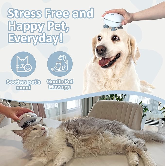 Scalp Massager Pet-Friendly Silicone Massage Brush - Soothing Head, Scalp and Body Scrubber for Pets - Cat Face Electric Sratchers - Gentle Grooming Tool for Ultimate Relaxation (White)