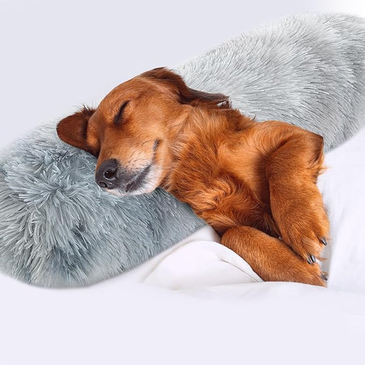 HOMBYS Dog Claming Pillow for Large and Medium Dogs, Soft Faux Fur Dog Neck Pillow Improve Anxiety Relief, Machine Washable Pet Pillow for Dogs & Cats, Pet Calming Toy (Tie-Dye, 25"x8"x4")