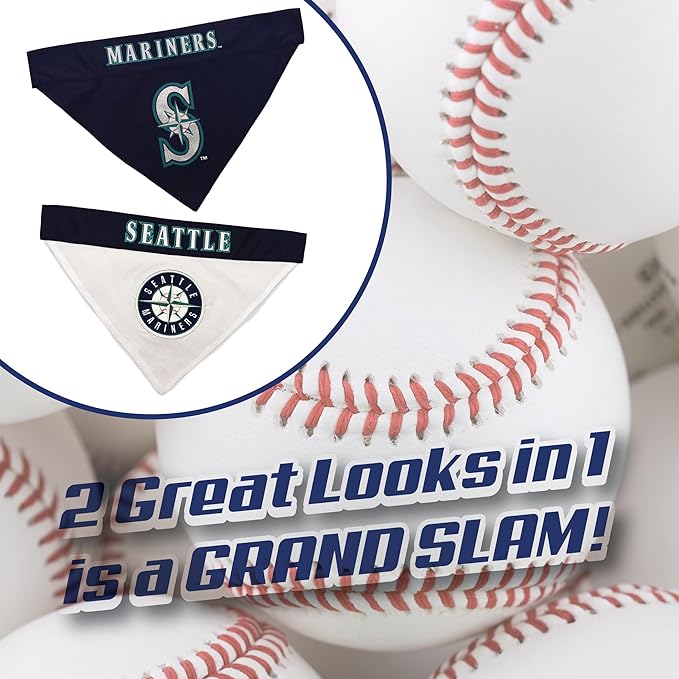 Pets First MRN-3217-S-M MLB Seattle Mariners Reversible Pet Bandana, Small/Medium, MLB Team Color