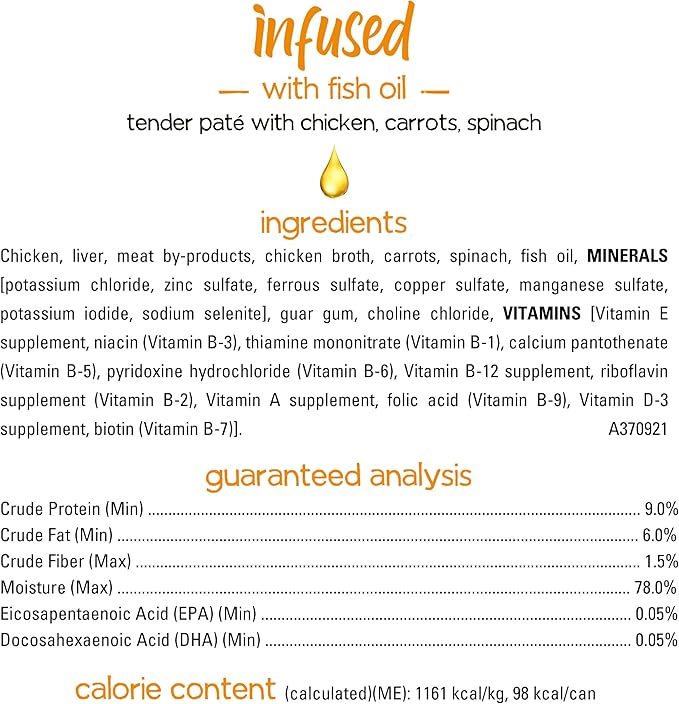 Purina Beneful Infused Wet Pate Dog Food with Real Chicken, Carrots and Spinach, with Fish Oil for Dogs - (8 Packs of 3) 3oz. Sleeves