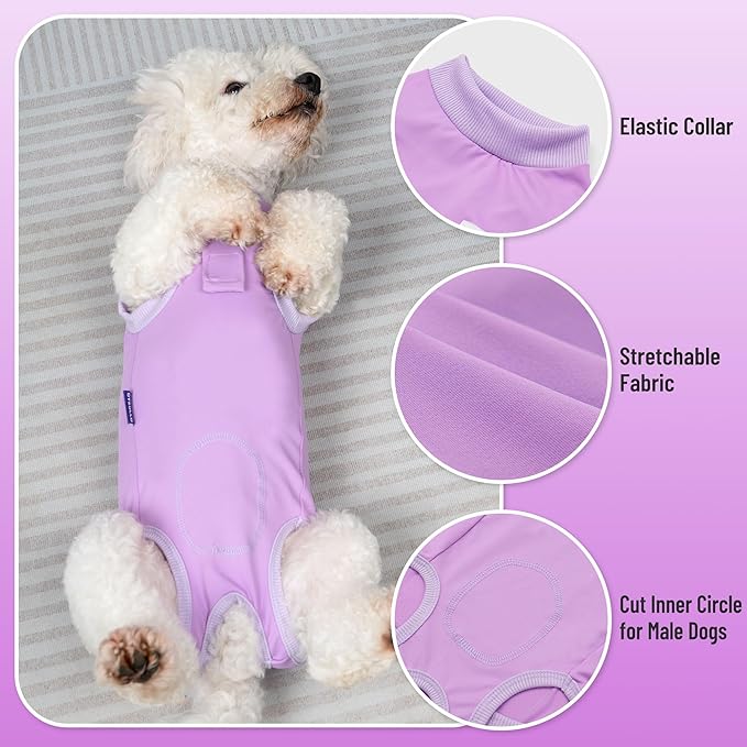 cyeollo 2pack Surgery Recovery Suit for Dogs Cats Soft Breathable Female Male Pet Bodysuit After Surgery for Spay, Neuter, Surgical Recovery Onesie Shirt for Small Medium Large Dogs, Blue & Purple, M