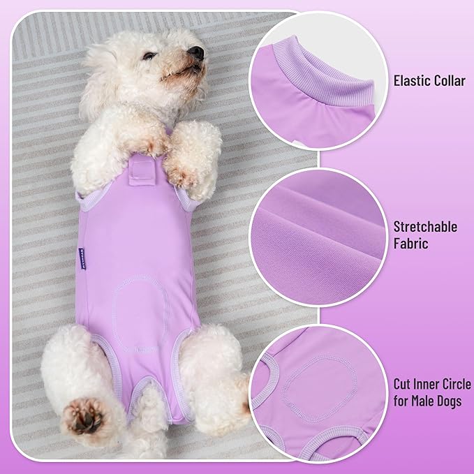 cyeollo Dog Surgery Recovery Suit Soft Breathable Female Male Pet Bodysuit for Spay, Neuter, Surgical Recovery Shirt for Small Medium Large Dogs, Purple, M