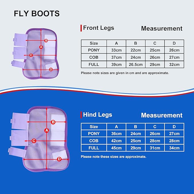 Horse Fly Boots - Fly Horse Boots Perfect for Equine Leg Wraps and Maximum Horse Fly Protection Set of 4 (Violet, Cob)