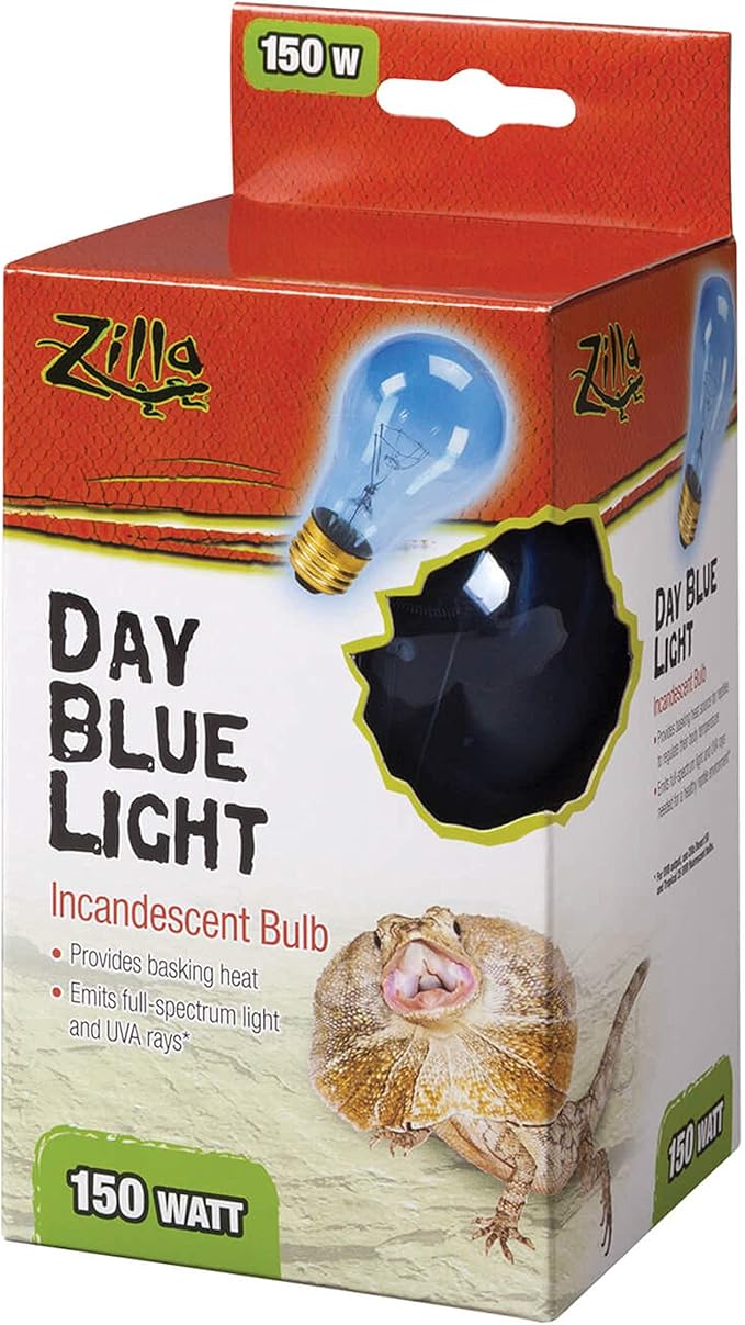 Zilla Reptile Terrarium Incandescent Heat Bulb, Day Blue, 150 Watts