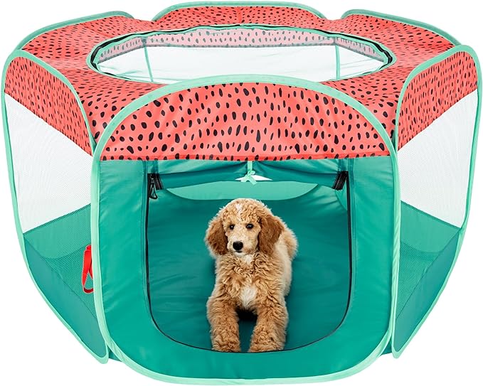 Furhaven Pop Up Playpen Pet Tent Playground - Green & Pink, Extra Large