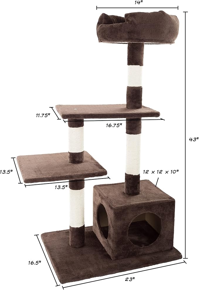 4-Tier Cat Tower - 3 Napping Perches, Cat Condo, 4 Sisal Rope Scratching Posts – Cat Tree for Indoor Cats or Multiple Cat Homes by PETMAKER (Brown)