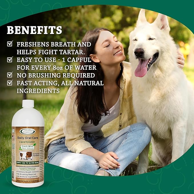 Dog and Cat Dental Water Additive 32oz Fresh Mint Flavor - Cat and Dog Breath Freshener, All Natural Pet Supplies Hard Plaque Remover, Dog Teeth Cleaning Water Drop Solutions