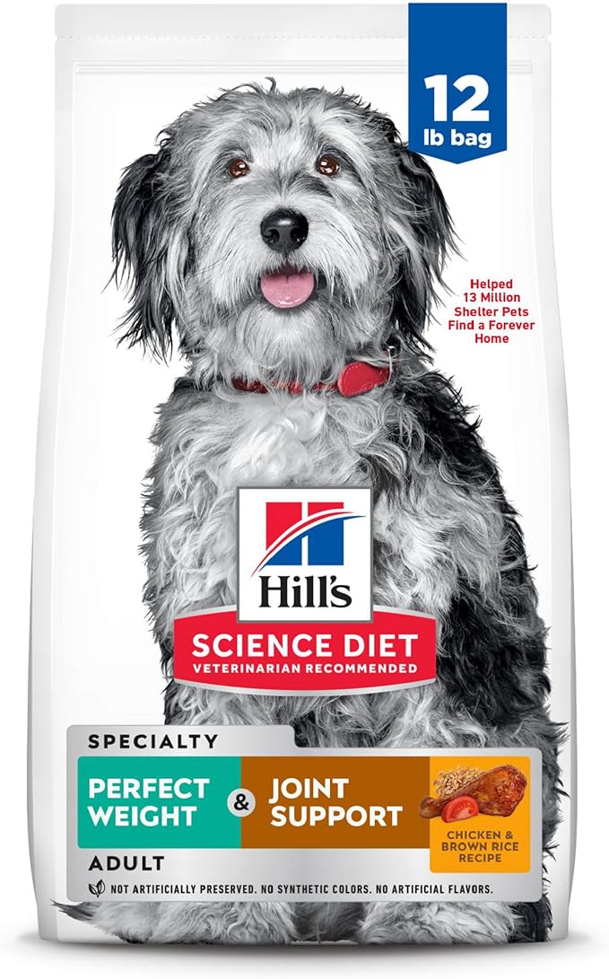 Hill's Science Diet Perfect Weight & Joint Support, Adult 1-6, Weight Management & Joint Support, Dry Dog Food, Chicken & Brown Rice, 12 lb Bag