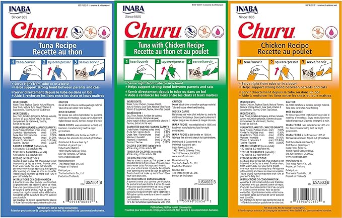 INABA Churu Lickable Purée Natural Cat Treats (Tuna and Chicken Variety Pack, 36 Tubes)