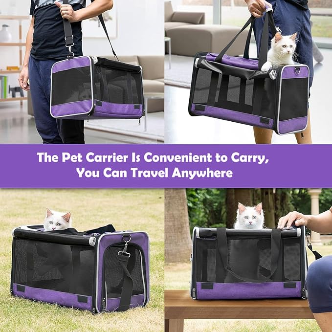 Carrying Bag for Yorkie Dog Travel Kennel Ventilated Softside Pet Carrier Tiny Dog Crate for Teacup Poodle 12lb Large Kitty Transport Cage with Cover Chihuahua Supply Purple