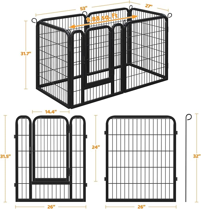 Yaheetech Dog Pen Outdoor, 6 Panels 32 Inch Puppy Playpen for Cat/Rabbit/Small Animals Heavy Duty Foldable Pet Exercise Fence Enclosure Run Kennel for RV Camping Garden Black