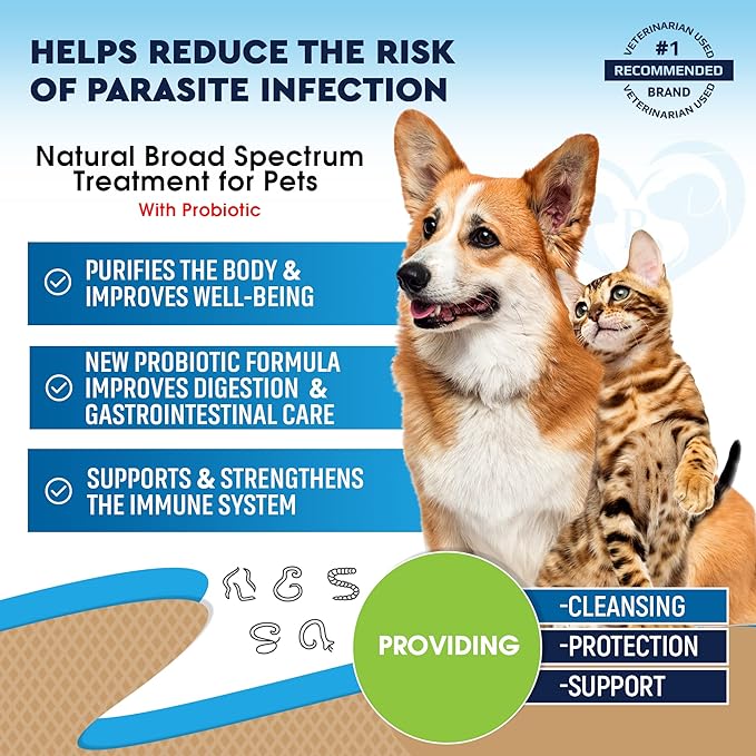 Cats & Dogs Natural Broad Spectrum Treatment & Herbal Medicine for Remove Parasites & Toxins - Probiotic Supplement Drops Made in USA