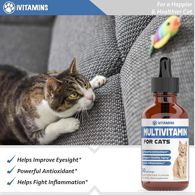 Cat Multivitamin - Supports Immune Health, Skin, Coat, Heart Health & More - Cat Vitamins - Cat Supplements & Vitamins - Cat Vitamins for Indoor Cats - Kitten Vitamins - Cat Immune Support - (1)