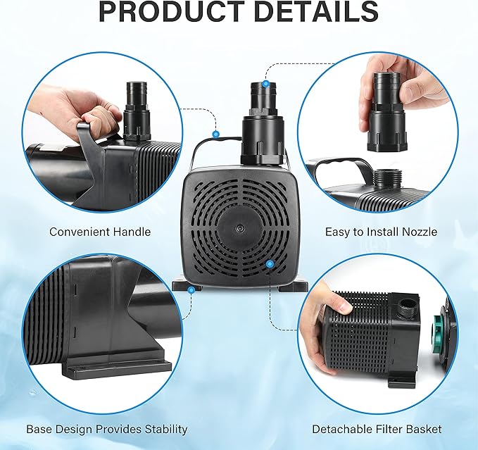 Simple Deluxe 1982GPH 110W Submersible Water Pump 14FT High Lift with 16-Foot Power Cord for Aquariums, Fish Tank, Pond, Fountain, Hydroponics, Black