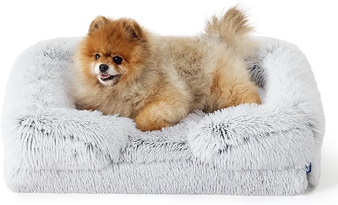 Bedsure Small Orthopedic Dog Bed - Washable Calming Dog Sofa Beds for Small Dogs, Supportive Foam Pet Couch Bed with Removable Washable Cover, Waterproof Lining and Nonskid Bottom Couch, Misty Grey