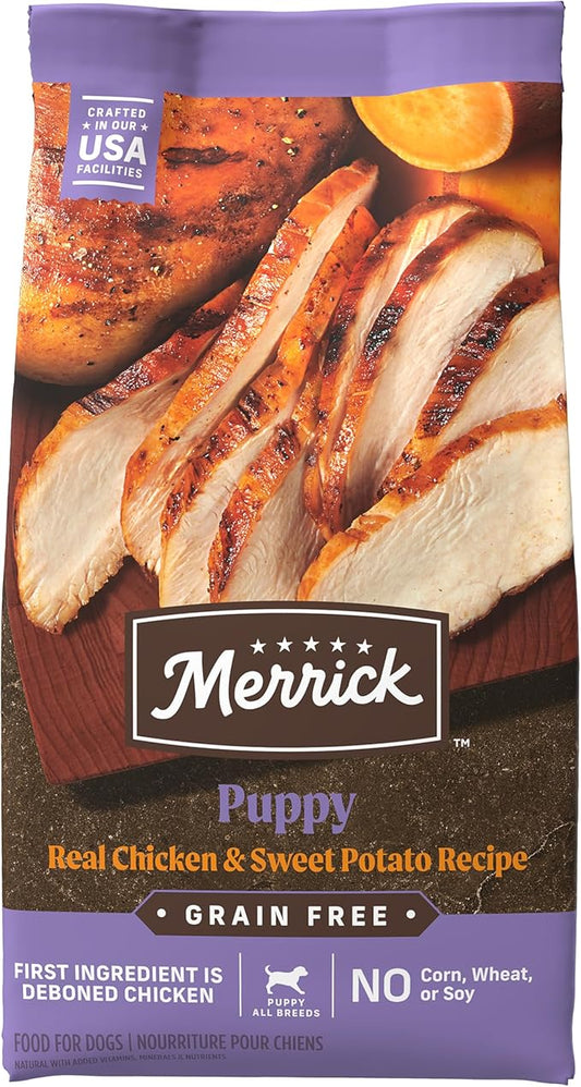 Merrick Premium Grain Free Dry Puppy Food, Wholesome And Natural Kibble With Real Chicken and Sweet Potato - 4.0 lb. Bag