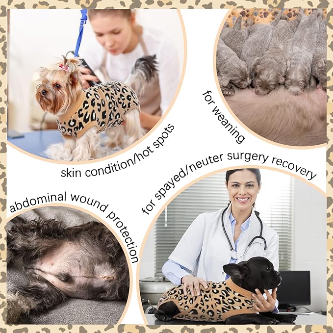 FUAMEY Recovery Suit for Dogs After Surgery,Soft Breathable Dog Bodysuit E-Collar & Cone Alternative Surgical Suit,Male Female Dog Neuter Spay Suits Anti Licking Wounds Onesie Brown Leopard XS