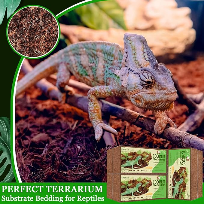 6 Pack Natural Coconut Fiber Substrate for Reptile- Premium Compressed Coconut Husk Terrarium Bedding for Reptile, Tortoise, Frogs, Snakes Hermit Crabs, Burrowing Animals