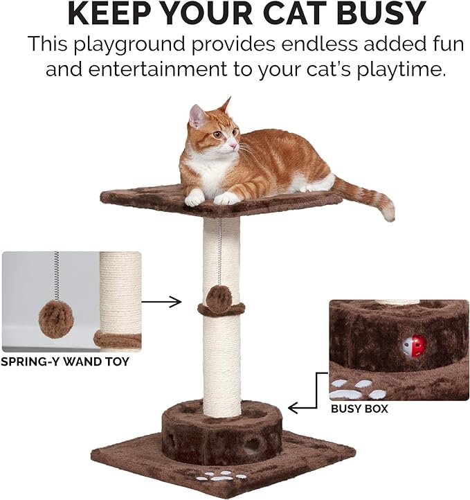 Furhaven 22.5" Tall Cat Tree for Indoor Cats, Ft. Sisal Scratching Post, Plush Ball Toy, & Busy Box Toy - Tiger Tough Scratching Post Interactive Playground - Brown, One Size