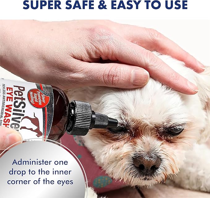 PetSilver Eye Wash Drops for Dogs and Cats with Chelated Silver, Made in USA, Natural Eye Solution, Relief for Inflammation & Eye Irritation, Easy to Apply, 4 fl oz