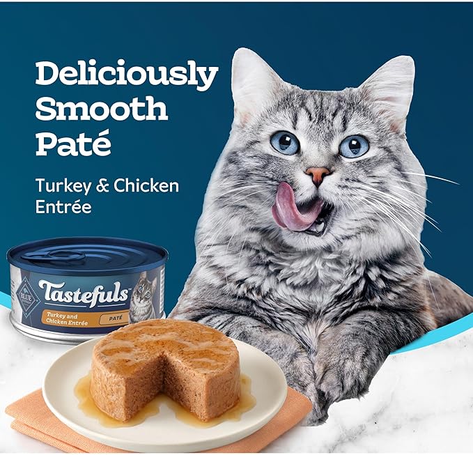 Blue Buffalo Tastefuls Wet Cat Food Paté, Made with Natural Ingredients | Turkey and Chicken Entrée, 5.5-oz. Cans (24 Count)