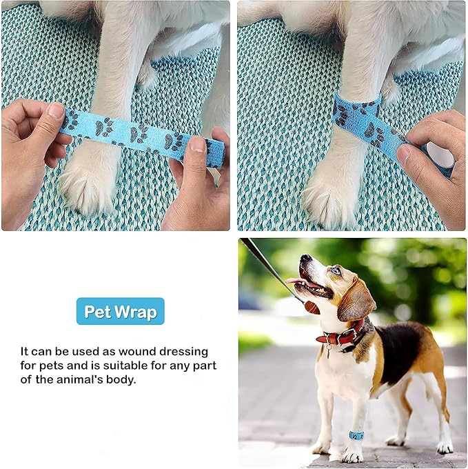 Self Adhesive Bandage Wrap, 9 Pcs 2 inch x 5 Yards, Self-Adhesive Non-Woven Tape, Pet Wrap for Dogs Horses Pet Animals for Wrist Healing Ankle Sprain and Swelling(2 Inch Claw)