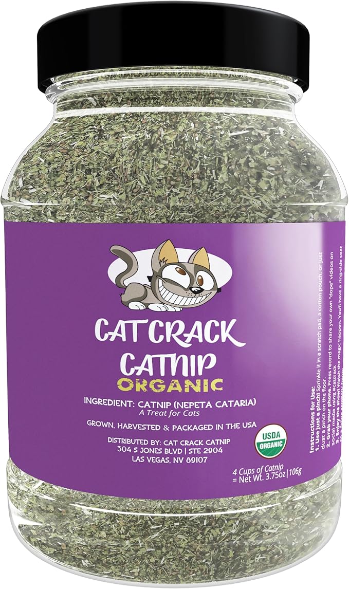 Cat Crack Organic Catnip, 100% Natural Cat Nips Organic Blend That Energizes and Excites Cats, Safe Catnip Treats Used for Cat Play, Cat Training, & New Organic Catnip Toys for Cats(4 Cup Organic)