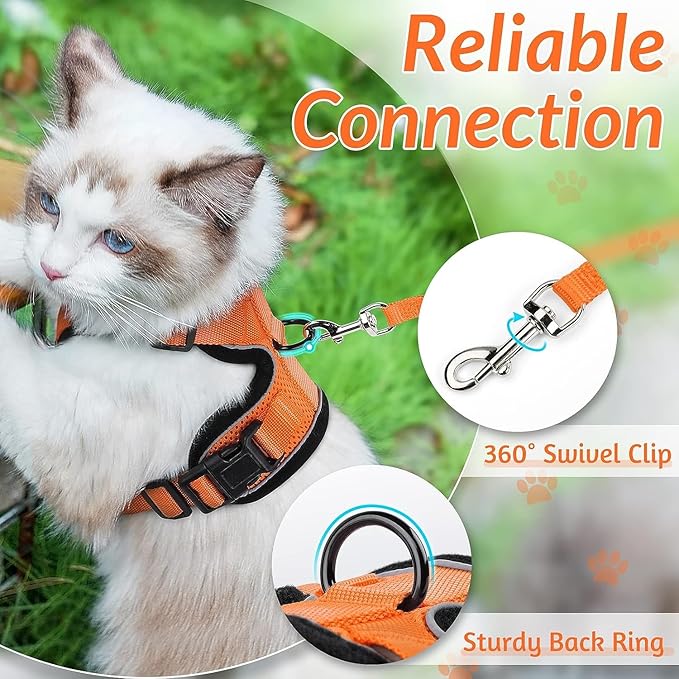 rabbitgoo Cat Harness and Leash for Walking, Escape Proof Soft Adjustable Vest Harnesses for Cats, Easy Control Breathable Reflective Strips Jacket, Orange, M