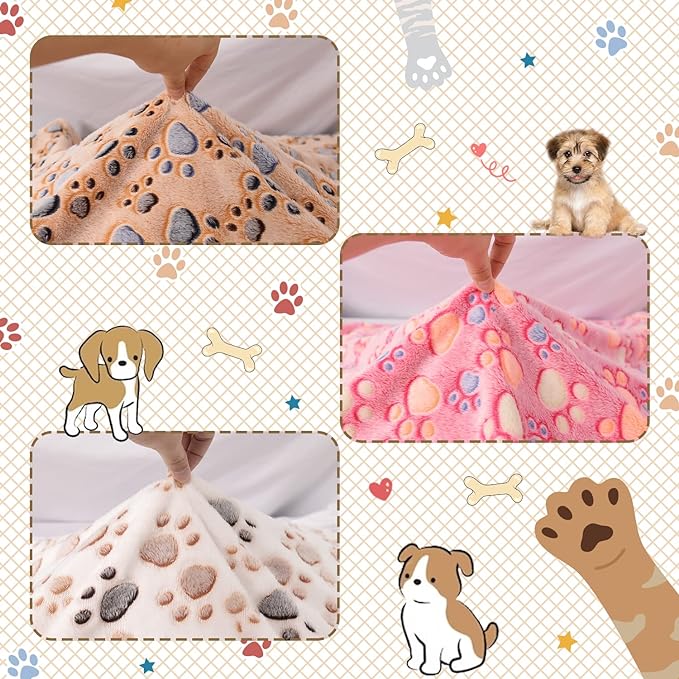 Upgraded Dog Blankets for Large Dogs, 3 Pack Dog Cat Blankets Washable 42" x 32", Soft Pet Mat Throw Cover for Kennel Crate Bed, Cute Paw Pattern, Dog Blanket, Pet Blanket