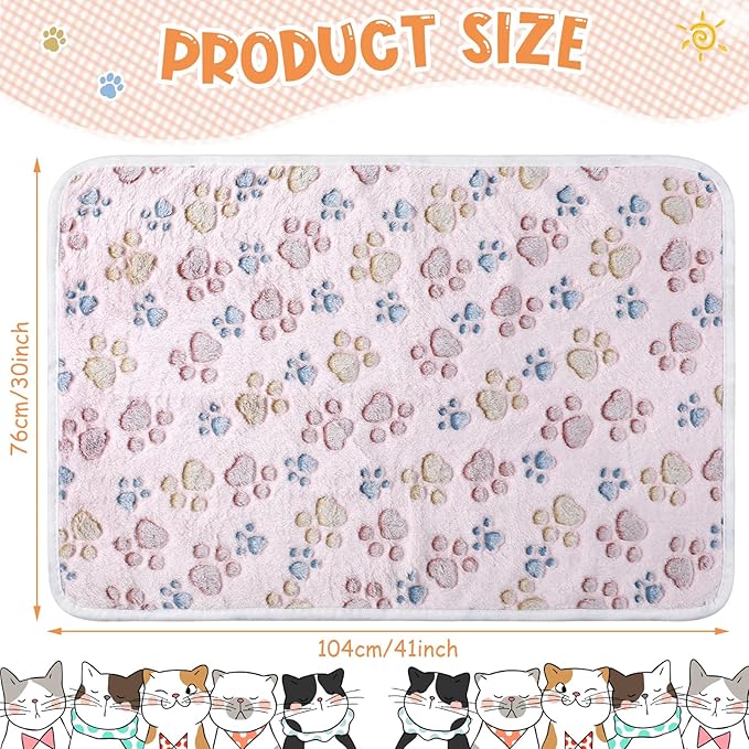 4 Pcs Pet Blanket Dog Puppy Blanket Paw Print Fleece Blanket for Small Medium Pet Dog Cat Warm Soft Sleep Mat Guinea Pig Cage Liners Blanket (Beige,Large(41 x 30 Inch))