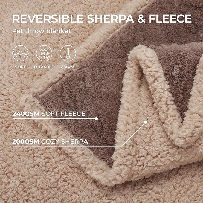 Waterproof Pet Blanket, Liquid Pee Proof Dog Blanket for Sofa Bed Couch, Reversible Sherpa Fleece Furniture Protector Cover for Small Medium Large Dogs Cats,Khaki Large（65" x 57"）