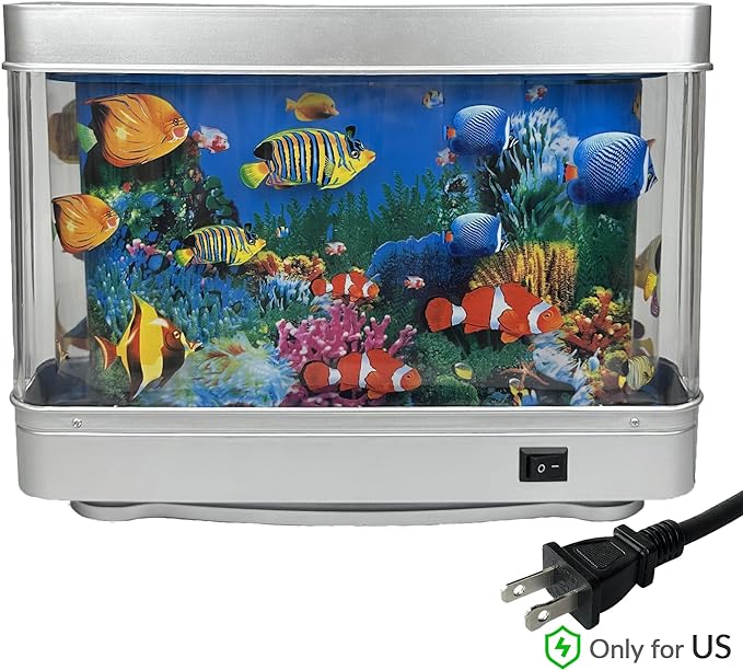 Fake Fish Tank Mini Aquarium,Artificial Tropical Fish Decorative,Fake Aquarium Decorative Lamp,Aquarium Lights Motion Lamp Night Light with Moving Fish,Gift for Kids(US Plug)