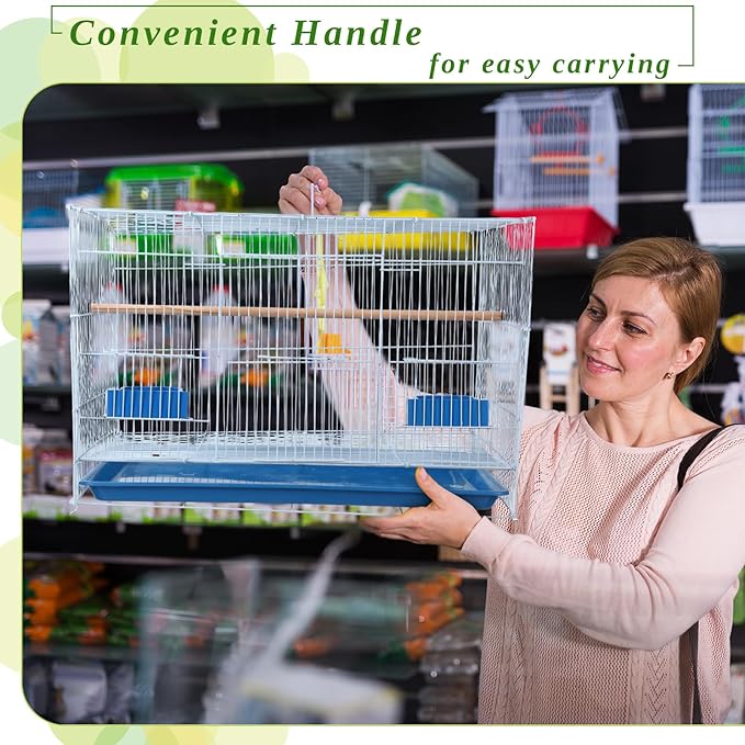 Layhit 4 Pcs Flight Bird Cage Foldable Metal Bird Crate with Food Boxes and Standing Posts Iron Parrot Cage White Bird Cage for Small Parrots Parakeets Cockatiels Budgies Conures Quaker Finches