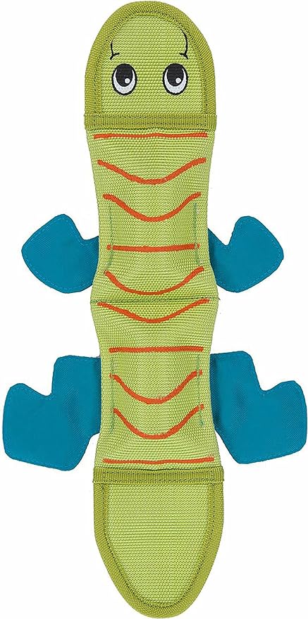 Outward Hound Fire Biterz Green Lizard Plush Firehose Material Interactive Dog Toy, Medium