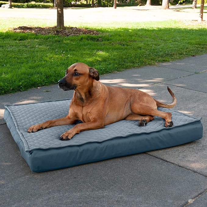 Furhaven Water-Resistant Memory Foam Dog Bed for Large Dogs w/ Removable Quilt Top & Washable Cover, For Dogs Up to 95 lbs - Indoor/Outdoor Quilt Top Convertible Mattress - Calm Blue, Jumbo/XL