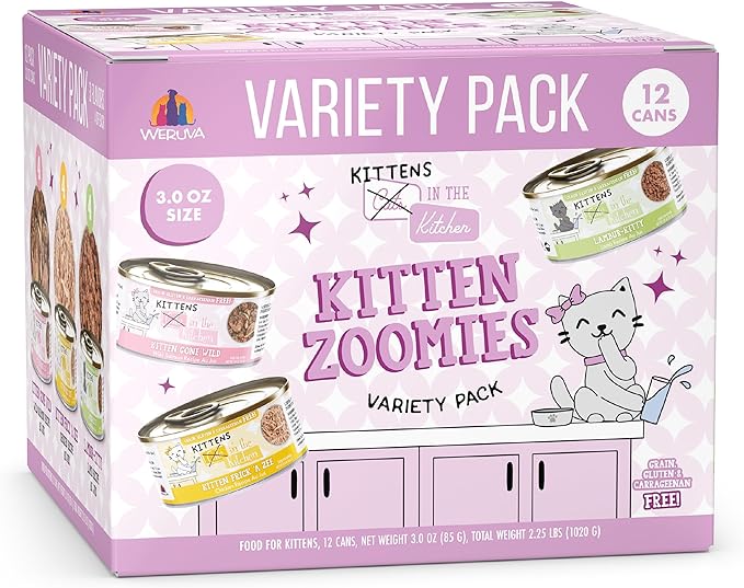 Weruva Cats in The Kitchen Kitten, Kitten Zoomies Variety Pack, 3oz Can (Pack of 12)