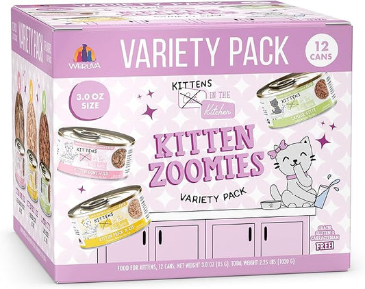 Weruva Cats in The Kitchen Kitten, Kitten Zoomies Variety Pack, 3oz Can (Pack of 12)