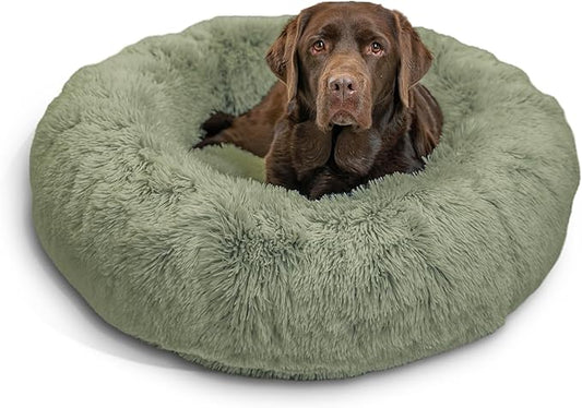 Best Friends by Sheri The Original Calming Donut Cat and Dog Bed in Shag Fur Sage, Large 36"