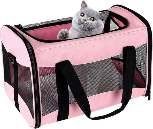 cat Carrier Large Dog Cat Carriers Puppies up to 30Lbs, Big Dog Carrier Soft Sided, Collapsible Travel Puppy Carrier (X-Large, Pink)