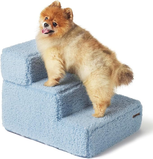 Lesure Dog Stairs for Small Dogs - Pet Stairs for Beds and Couch, Folding Pet Steps with CertiPUR-US Certified Foam for Cat and Doggy, Non-Slip Bottom Dog Steps, Blue, 3 Steps