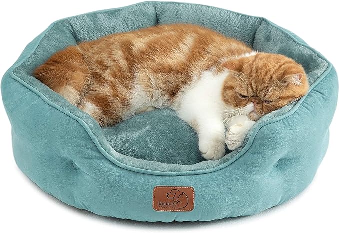 Bedsure Dog Beds for Small Dogs - Round Cat Beds for Indoor Cats, Washable Pet Bed for Puppy and Kitten with Slip-Resistant Bottom, 20 Inches, Washed Blue