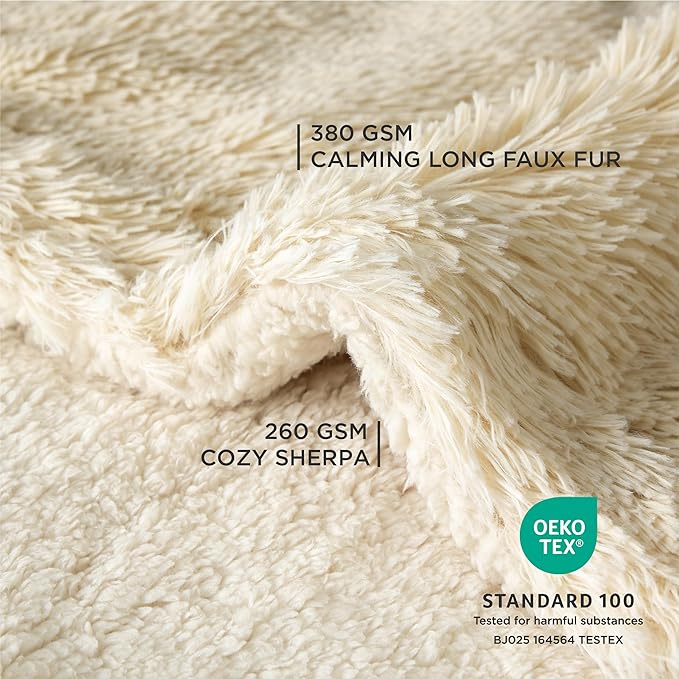 Bedsure Waterproof Dog Blankets for Large Dogs - Calming Cat Blanket for Couch Protector Washable, Long Faux Fur Pet Throw Blanket for Puppy, Reversible Furniture Protection, 50"x60", Cream