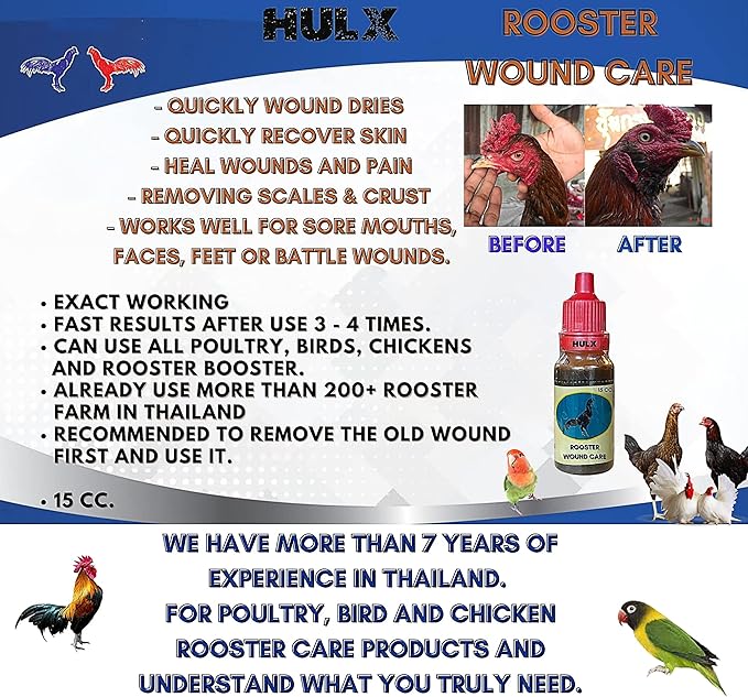 2 PCS, Rooster Booster Chicken Wound Care Skin Soother Healing 30 CC. Protection & Quickly Recover Skin Heal Wounds Pain After Fighting Fast Dries Work Well for Sore Mouth Face Feet Poultry Bird