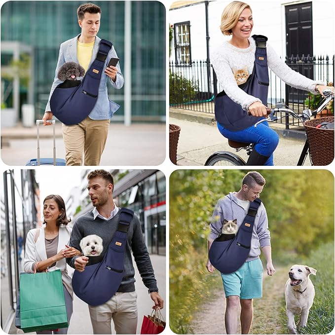 Cuby Dog and Cat Sling Carrier - Hands Free Reversible Pet Papoose Bag - Soft Pouch and Tote Design - Suitable for Puppy, Small Dogs Cats Outdoor (Blue Senior, Adjust strap 2.0)