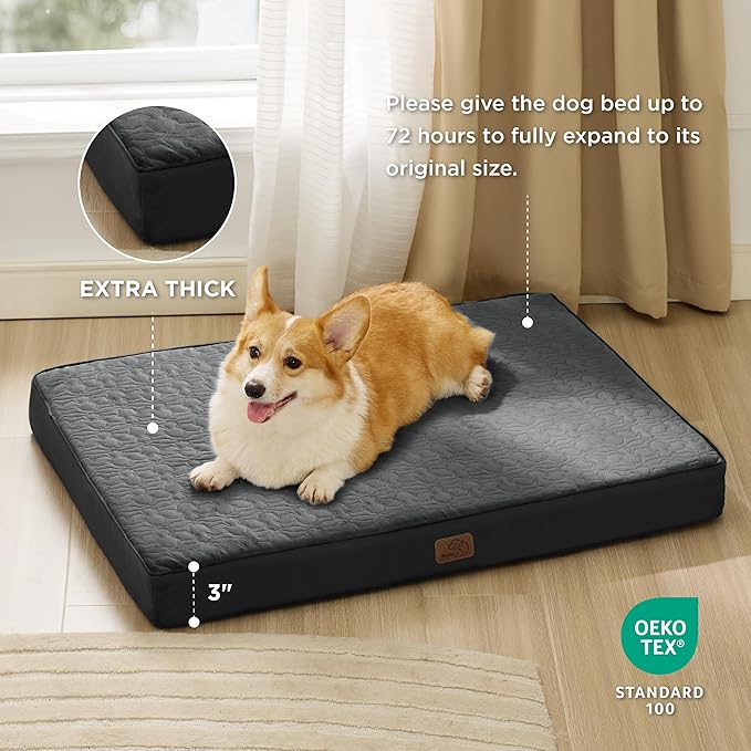 Bedsure Orthopedic Dog Bed for Medium Dogs - Memory Foam Dog Beds, 2-Layer Thick Pet Bed with Removable Washable Cover and Waterproof Lining (30x20x3 Inches), Black
