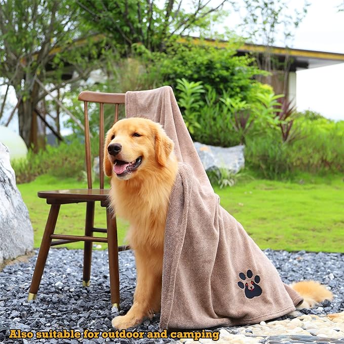 Extra Large Dog Towels for Drying Dogs Super Absorbent Soft Microfiber Pet Bath Grooming Towel for Dogs and Cats & Other Pets (XL-55" * 36", Brown)