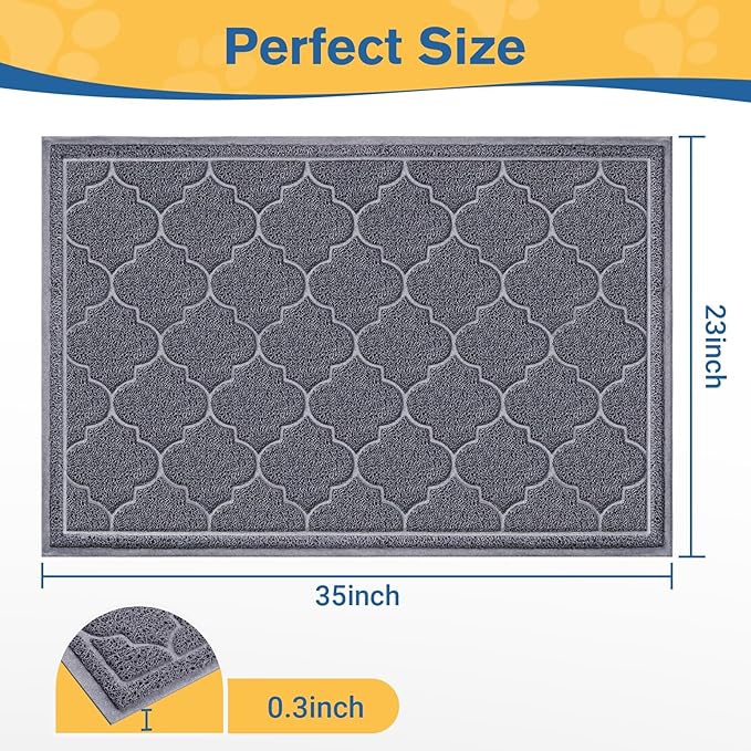 LuxStep Cat Litter Mat Litter Trapping Mat, 23x35 Inch Waterproof and Non-Slip Litter Box Mat for Clean Floors, Soft on Cat Paws, Large Litter Pad for Indoor Cat Supplies and Essentials, Grey