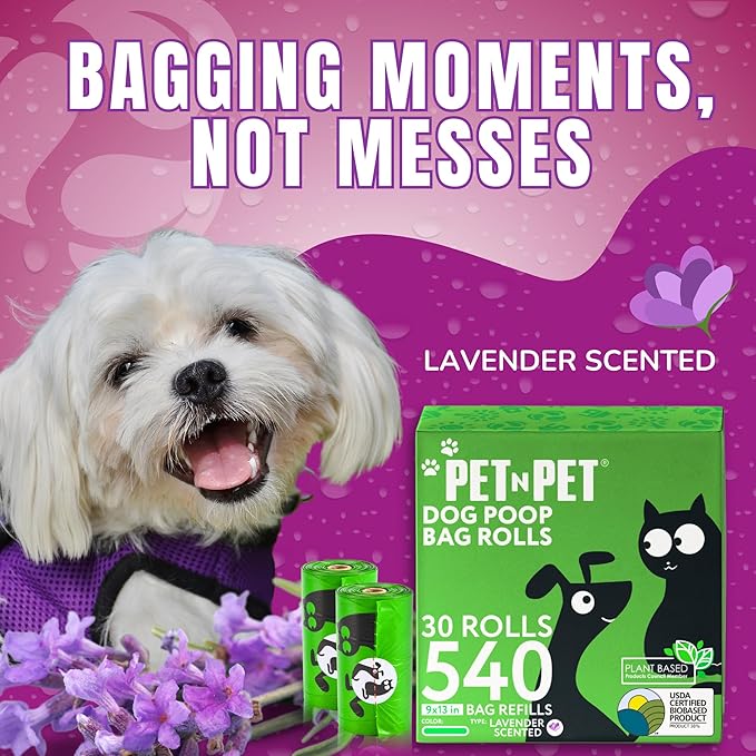 Pet N Pet Poop Bags For Dogs, Green 540 Counts Lavender Scented Dog Poop Bag Rolls, Dog Bags For Poop, Doggie Poop Bags, Dog Waste Bags, Doggy Bags Dog Bag